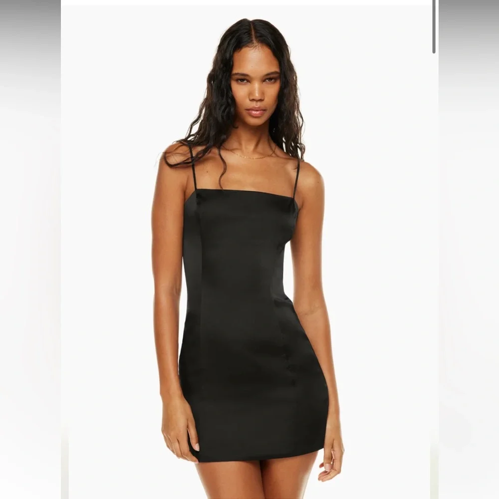 Sunday Best Black Satin Slip Mini Dress